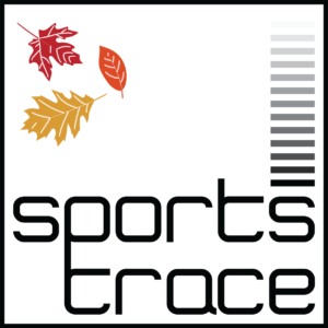 SportsTrace logo with red, yellow, and orange fall leaves